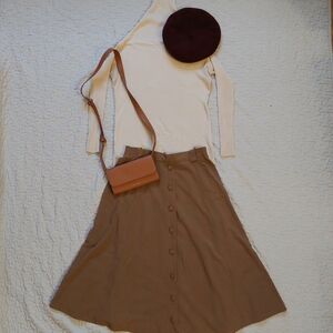 Elegant A-line Brown Midi Skirt